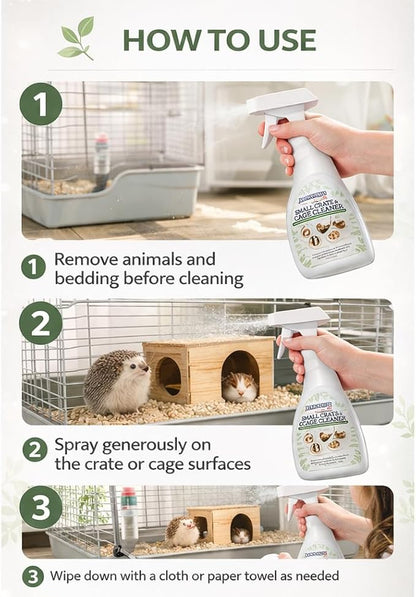 Atlantic Rush Small Animal Cage Cleaner Spray- 24oz Bottle Cage and Crate Cleaner for Guinea Pig, Hamster, Rabbit, Ferret, & Birds- Cage Cleaning Supplies Odor Eliminator