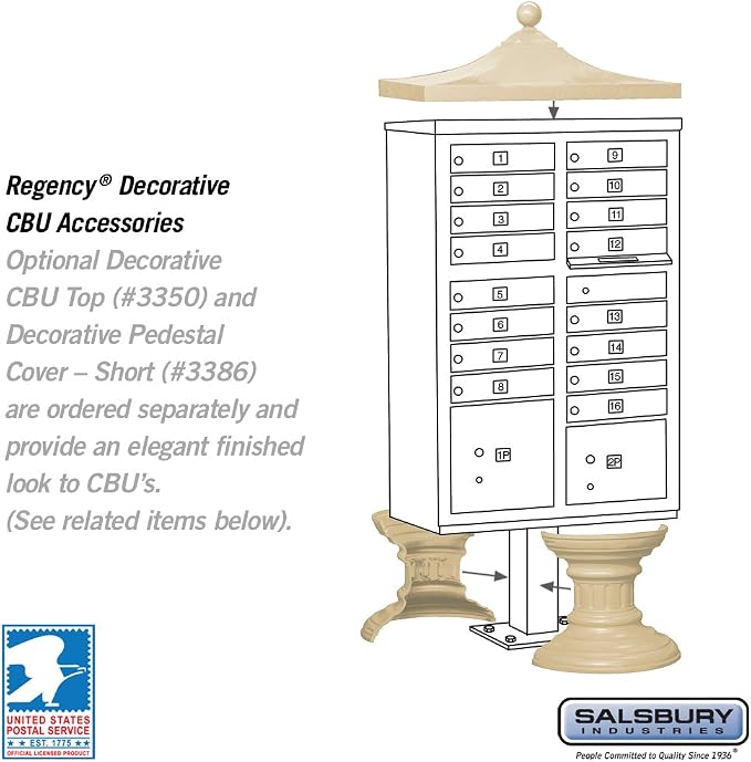 Salsbury Industries 3316SAN-U 16 A Size Doors, United States Postal Access Type III Cluster Box Unit, Sanstone