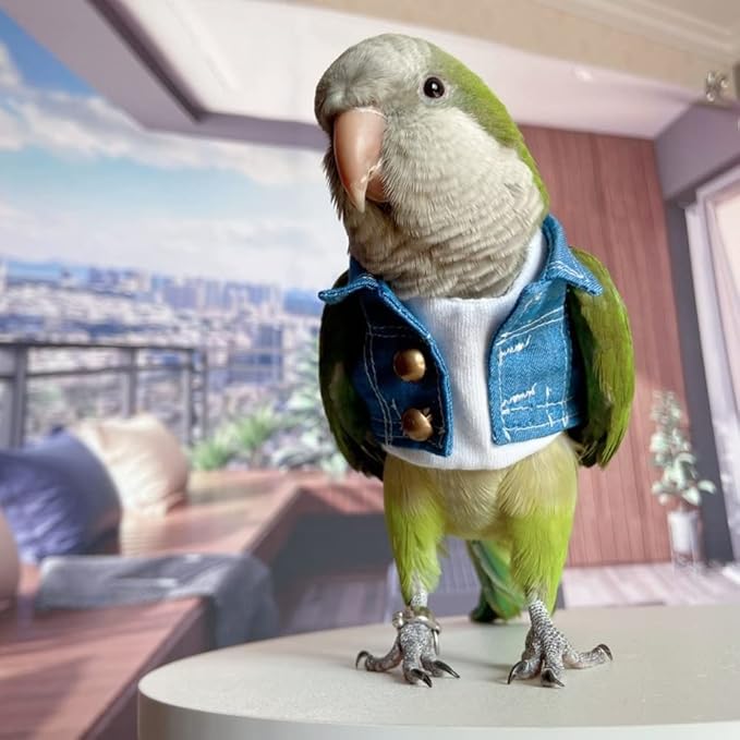 Bird Costume Bird Diaper Flight Suit Bird Jeans Fake Two Pieces Bird Clothes Cosplay Photo Prop for Parrots Lovebird Parakeet Cockatiel Small Animals Apparel (Without Diaper,Sun Conure)