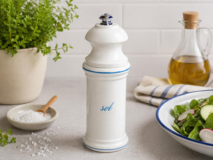 Fletchers' Mill Provencal Salt Mill, White with Blue "Sel" - 6 inch
