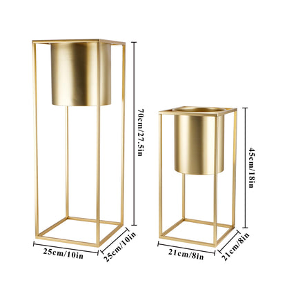 TRIROCKS Set of 2 Large Planters with Stand Gold Planter for Indoor Plants 28 &18" H Morden Plant Pots for Living Room Corner Kitchen Office Garden Balcony Patio Decor(Gold)