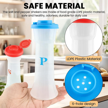 4 Pcs Plastic Salt and Pepper Shakers with Lids, Large Covered Proof Salt Shaker Pepper Container for Home Restaurant Kitchen Camping Outdoor Picnic(2 Blue+2 Red)