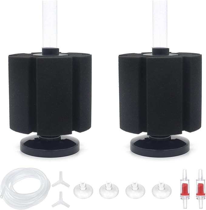 ALEGI 2 Pcs Large Sponge Filter Kit with Airline Tubing, Air Pump Valves, Suction Cups for 125 Gallon Tank