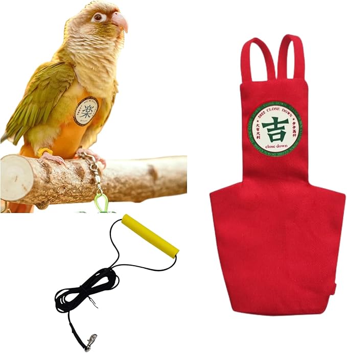 MANON ROSA Bird Diapers Leash Set Washable Reusable Handmade Flight Suit Waterproof Inner Layer - Protective Parrot Nappy Clothes Parakeets Macaws Budgies Canaries (Red4,Dove)