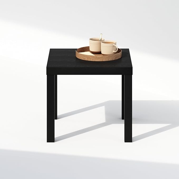 Furinno Classic Coffee Table, Square Modern Center Table with Triple Thick Tabletop, Simple Side Table with 4 Legs, for Living Room, Bedroom, Home Office, Black