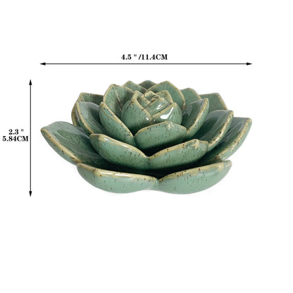 Hydrone Design Ceramic Succulent Flowers Table Top with Stable Base, 3D Handmade Tablescape Decorative (Green)