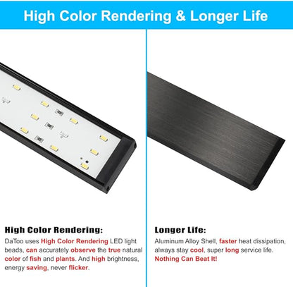 DaToo Aquarium Light Small LED Clip Light for Fish Tank 10W with Timer&Dimmer, 1 Yr Warranty