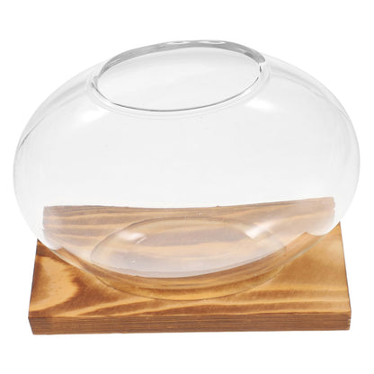 Totority Desktop Hydroponic Glass Plant Propagation Station with Transparent Vase and Wooden Base Soil Indoor Terrarium for Home Office Decoration and Tea Ceremony Display
