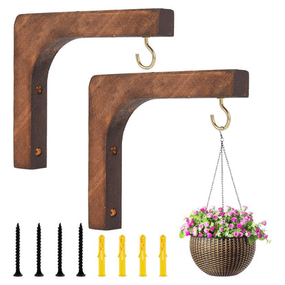 DICOSMETIC 2 Sets Wood Plant Hooks Wooden Plants Hanger 38.5x8.5mm Hanging Plant Holder L-Shaped Indoor and Outdoor Brackets Plants Hanger Wood Hook for Planters, Lanterns, Bird Feeders
