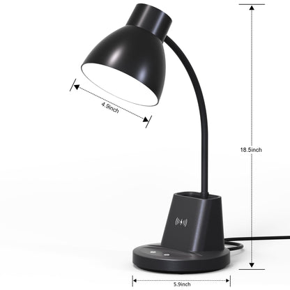 Sailstar Desk Lamp for Home Office, 10W Wireless Charging, Eye-Caring LED Desk Light, CRI 95+ 3 Color Modes Stepless Dimming Pen Holder, 360° Flexible Arm Desk Lamps for College Dorm, Adapter Included