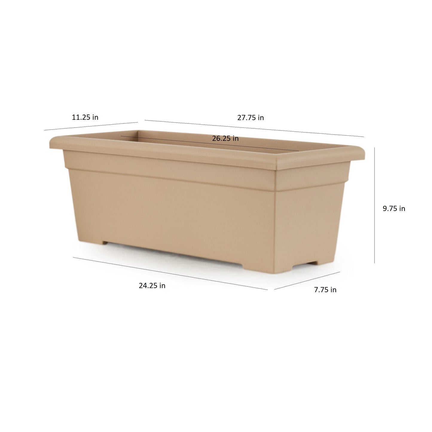 The HC Companies 28 Inch Romana Planter Box with Drainage Plug, Lightweight UV-Resistant Plastic Outdoor Planters, 1-Pack Flower Box for Garden, Patio, Balcony, and Fence, Cappuccino