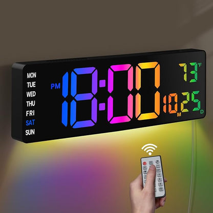 Pytha Sight 16 Inch Large Digital Wall Clock, Large LED Display Digital Wall Clock with Temperature (°C/°F), Remote Control, Auto-Dimming, Night Light for Classroom,Bedroom, Garage,Gym,Seniors Gift