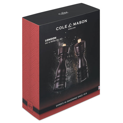 Cole & Mason London Refillable Spice Mill - Kitchen & Home Accessory - Salt and Pepper Grinder Set with Ceramic and Carbon Steel Mechanism - 7", Chocolate Wood