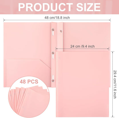 Patelai 48 Pcs Plastic Folders with 2 Pockets and 3 Prongs Home Folders with Card Slot Letter Size Heavy Duty Report Covers for Back to School(Pink,Classic)