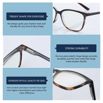 BLUEMOKY Blue Light Reading Glasses for Women 3 Pack Fashion Cat Eye Computer Glasses Bluelight Blocking Reader 1.50