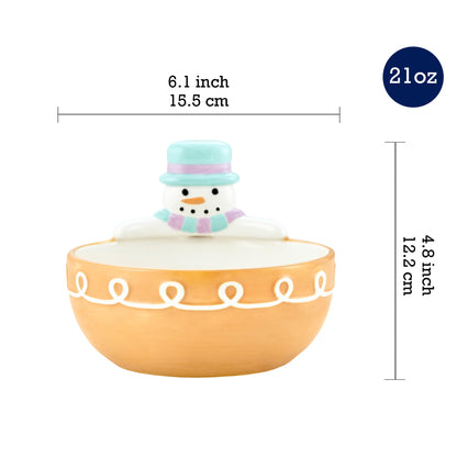 Bico Snowman Ceramic Candy Bowl, 21oz – Hand-Painted Holiday Treat Bowl, Christmas Decorative Dish for Candy, Jam, or Sauce – Microwave & Dishwasher Safe