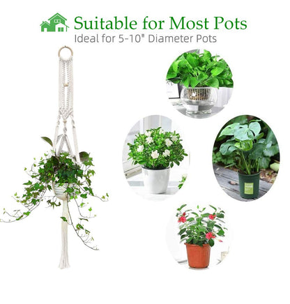 Lynkaye Macrame Plant Hangers Handmade Cotton Rope Flower Pot Holder Boho Theme Indoor Outdoor - Pack of 5 with Ceiling Hooks