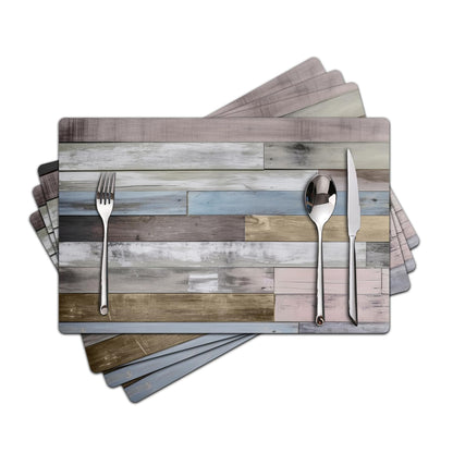 Farmhouse Placemats Set of 4 - Driftwood Faux Leather Heat Resistant Placemat for Dinner Table, Non-Slip Waterproof Oil-Proof Washable Reusable for Indoor Outdoor Kitchen Decor, 15.75In*11.81In