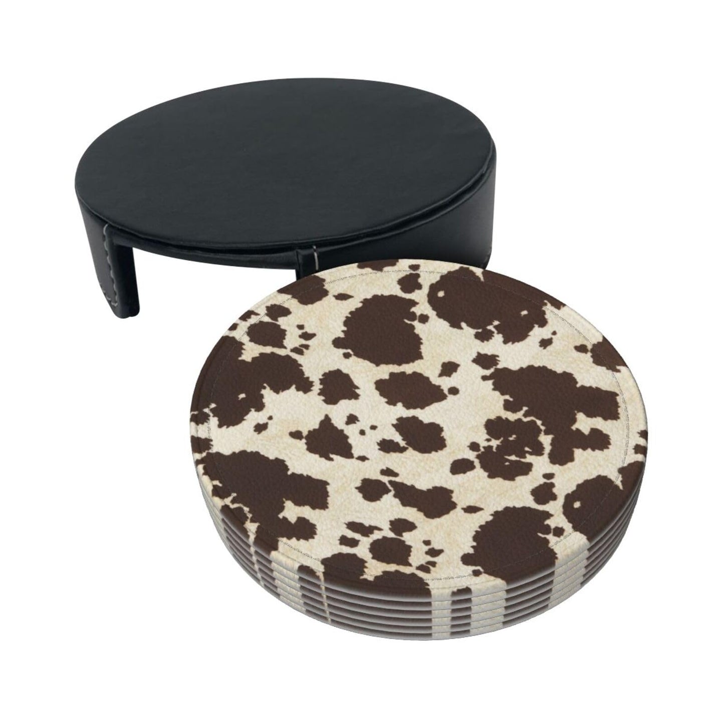 6 Pack Cute Cow Print Coasters, 4 inch Cow Print Coasters with Holders, Cute Cow Coasters for Women Men