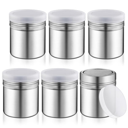 6 Pcs Powder Sugar Shaker Stainless Steel Powder Sugar Shaker Jars Fine Mesh Shaker Cans for Cinnamon Flour Salt Pepper