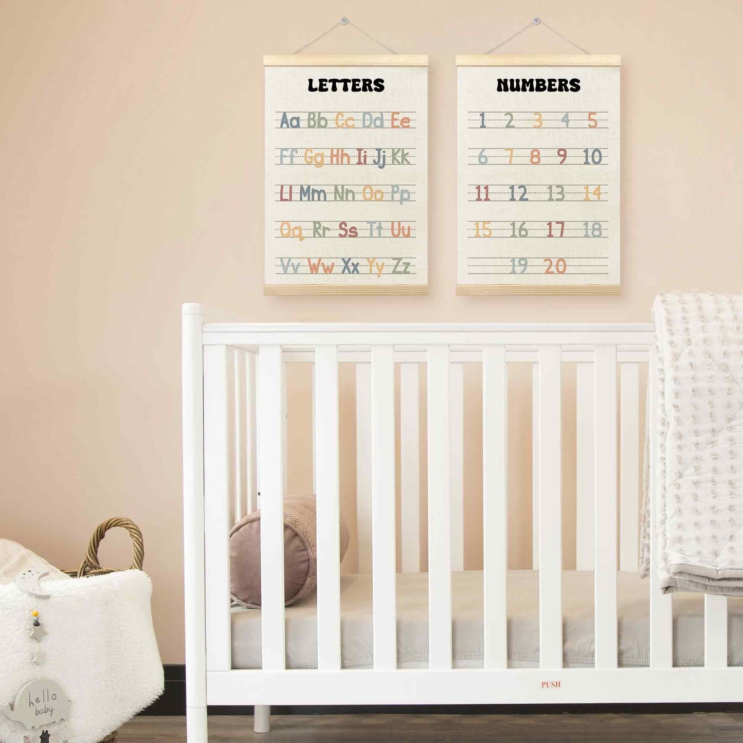 TLESKE Alphabet ABC Numbers Chart Poster Hanger Frame for Toddler Kid Classroom Set of 2, Homeschool Hanging Wall Art Decor for Nursery Playroom, Preschool Prek Learning Educational Poster, 12x16