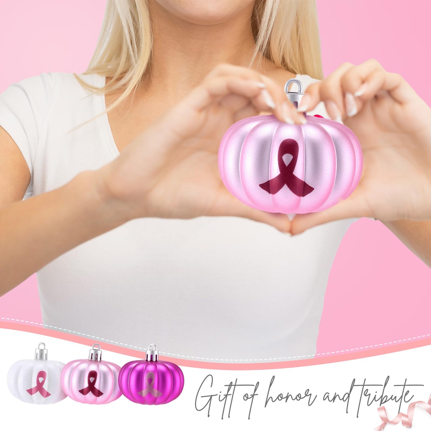 Vertintong 12 Pcs Christmas Hanging Ornaments for Tree 3D Pink Pumpkin Pendants Breast Cancer Awareness Sign Christmas Ornaments for Xmas Tree Party Decor (Flat Style)