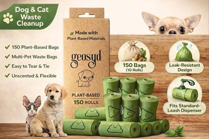 Eco-Friendly Dog Poop Bags, Cat Litter Bags, (150 Bags), Dog Poop Bags Rolls, Poop Bag Refill, Dog Waste Bags, 10 Rolls (Unscented)