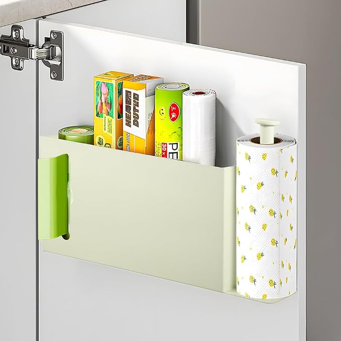 Picowe Large Wall Mount Kitchen Wrap Organizer Rack, Metal Aluminum Foil Organizer, Cabinet Storage Holder for Kitchen, Aluminum Foil, Cling Film, Paper Towel (White)