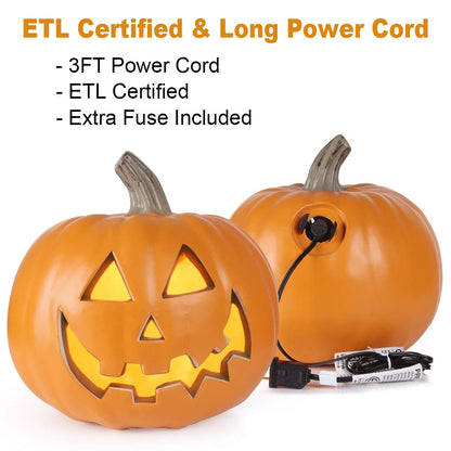 10" Jack-o'-Lantern - Halloween Light Up Pumpkin Lantern with ETL Certified Cord and 2 Safety Fuse - Indoor Outdoor Jackolantern Decoration for Halloween Party Home Décor - Lightened Pumpkin 10 Inch