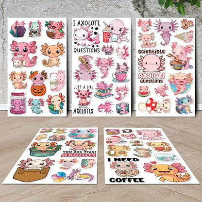 Axolotl Stickers 50 Pieces Vinyl Waterproof Decal for Laptop Water Bottle Phone Car Window Bike Motorcycle Stakeboard Scrapbook Axolotls Sticker Gifts for Kid Teen Adult