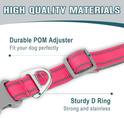 Dog Collar for Medium Small Large Dogs Reflective with Leash,Collar and Leash for Dogs,Soft Neoprene Padded 2 Pack(Pink,M)
