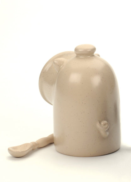 RSVP International Stoneware Salt Pig and Spoon Set, Wide Mouth, Dishwasher Safe, 3x3.25x5", Oatmeal