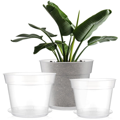 Baderke 3 Pack Clear Nursery Pot Plastic Nursery Pot Large Plant with Drainage Holes for Root Health Indoor Outdoor (9.25 Inches,9.65 Inches,11.65 Inch)