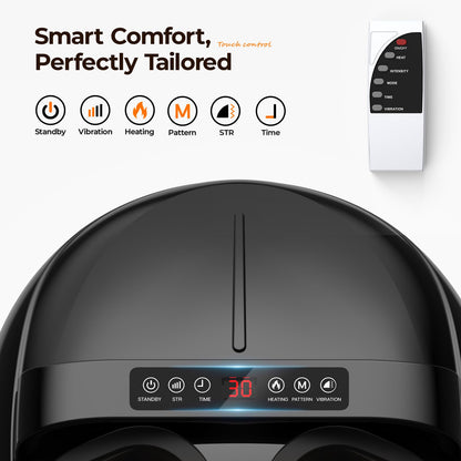 HTM Foot Massager with Heat, 5 Modes & 9-Level Intensity & 3-Speed Vibration, Shiatsu Kneading & Rolling Compression, with Remote & Portable Handle, Fits Up to Men's Size 13, Gift for Women Men