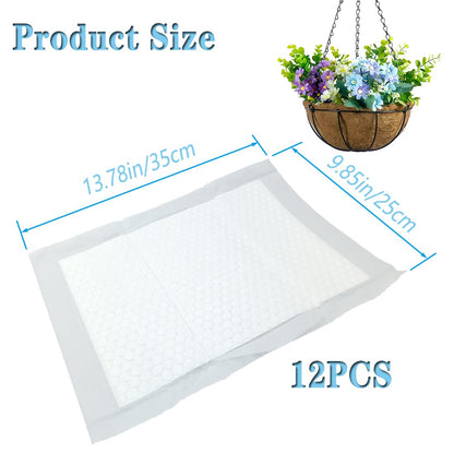 12Pack Self Watering Liners for Hanging Plants Basket,10 X 14” Plant Basket Insert Watering Devices Coconut Liner Auto Watering Mat for Outdoor Window Box Pot (12, White)
