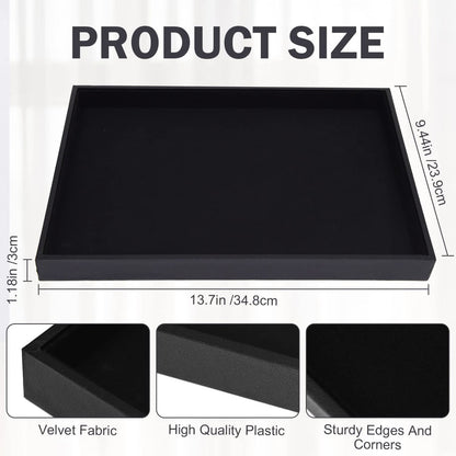 JETEHO Velvet Jewelry Tray for Drawers Black Jewelrys Display Tray Stackable Jewelry Organizer Trays for Necklace Bracelet Ring Watch (1, Black)