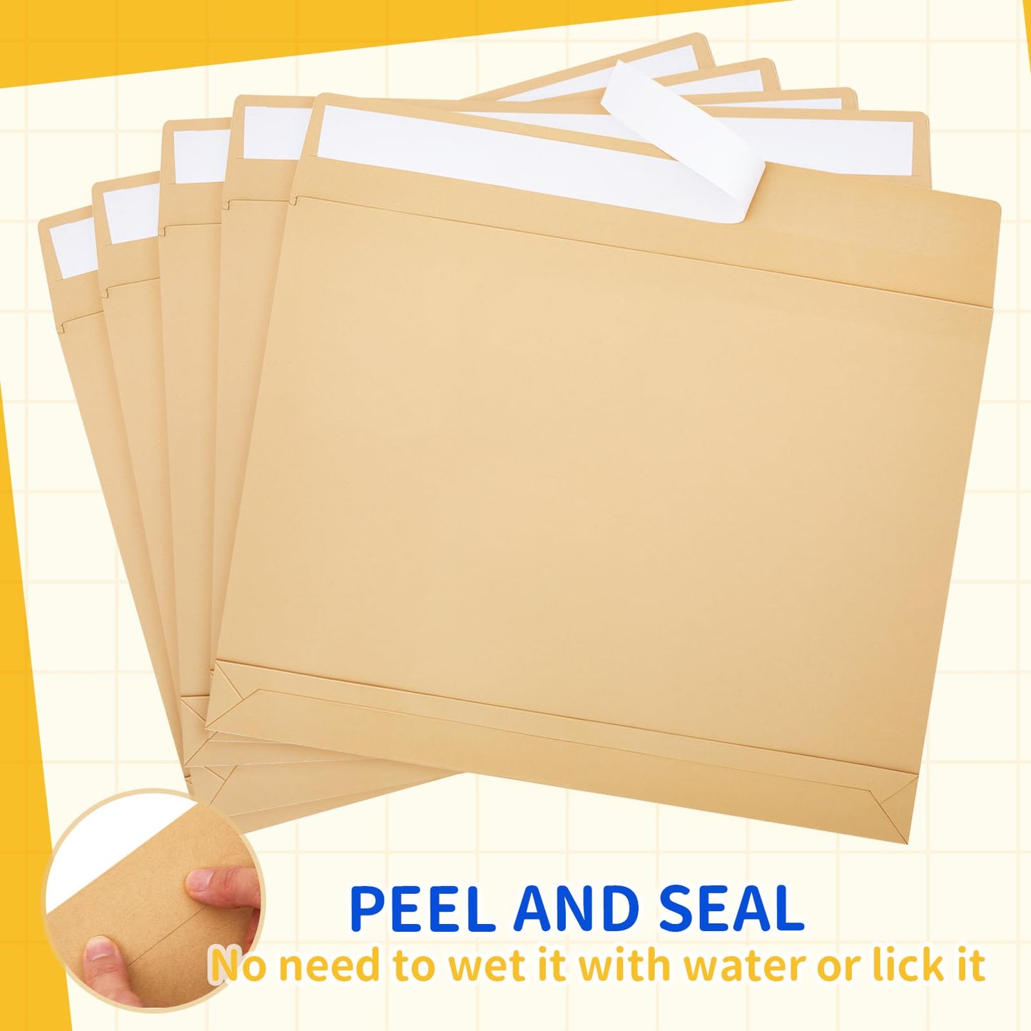 Fullhawl 20 Pcs 12 x 16 x 1.6 Inch Large Expandable Catalog Envelopes Manilla Kraft Peel and Seal Envelopes Light Brown Large Mailing for Office Home Documents Magazines Photos Storage Organizing