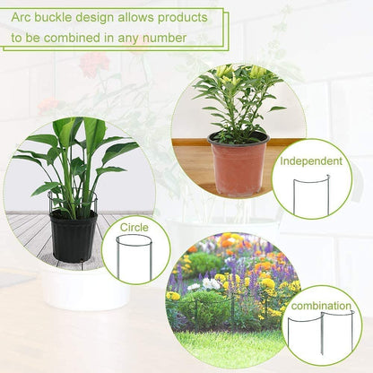 8 Pack Half Round Plant Support Stakes, Green Metal Garden Plant Supports, 9.8”W x15.7”H Plant Support Rings with 20 Pcs Plant Clips for Indoor Outdoor Plants