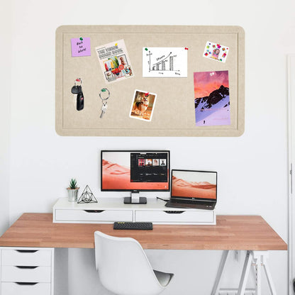 Vuzvuv Linen-Brown 28"x16" Large Cork Board with 50 Push Pins & Sticky Notes, Self-Adhesive Bulletin Board for Wall, Felt Pin Vision Board for Paste Notes,Schedules Offices Home