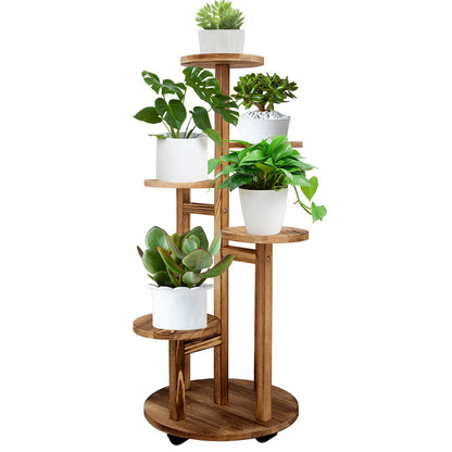 GEEBOBO 5 Tiered Tall Plant Stand for Indoor, Wood Plant Shelf Corner Display Rack, Multi-tier Planter Pot Holder Flower Stand for Living Room Balcony Garden Patio (Brown)