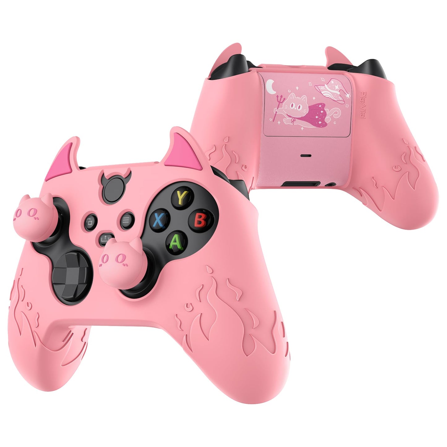 PlayVital Halloween Cute Demon Silicone Cover for Xbox Series X/S Controller, Kawaii Anti-Slip Controller Skin Grip Protector for Xbox Core Wireless Controller with Thumb Grip Caps - Pink