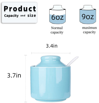 HAOTOP 8 oz Sugar Bowl with Lid and Spoon,Ceramic Sugar Jar Sugar Dispenser Sugar Container Coffee Bar Accessories, Kitchen Countertop Canisters (Turquoise)