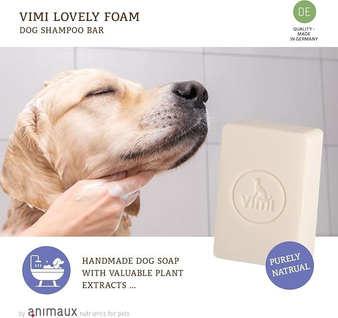 animaux vimi – Lovely Foam Dog Shampoo for Sensitive Skin - Handmade Lather Dog Soap for Extra Shine - Relief for Dry, Itchy Skin - Purely Natural & Certified Organic Ingredients - Lavender - 3.53 oz