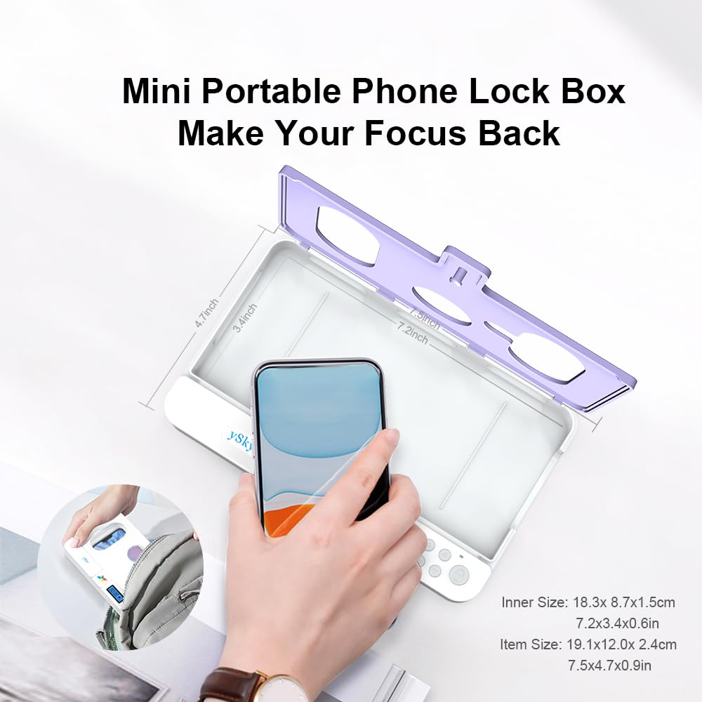ySky Portable Phone Lock Box with Timer for iPhone and Android Phones, Self-Control Timed Phone Jail Locker to Help Kids,Students, Adults Focus Back, Unplug from Phones Boost Your Mental Wellness