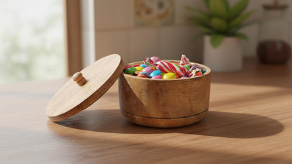 Decorative Rustic Wooden Sugar Bowl With Lid Wide Mouth Candy Treat Jar Spice Jar Holder Condiment Nuts Serving Bowl Pot Salt Spice Herb Loose Leaf Tea Storage Container Novelty Home & Kitchen