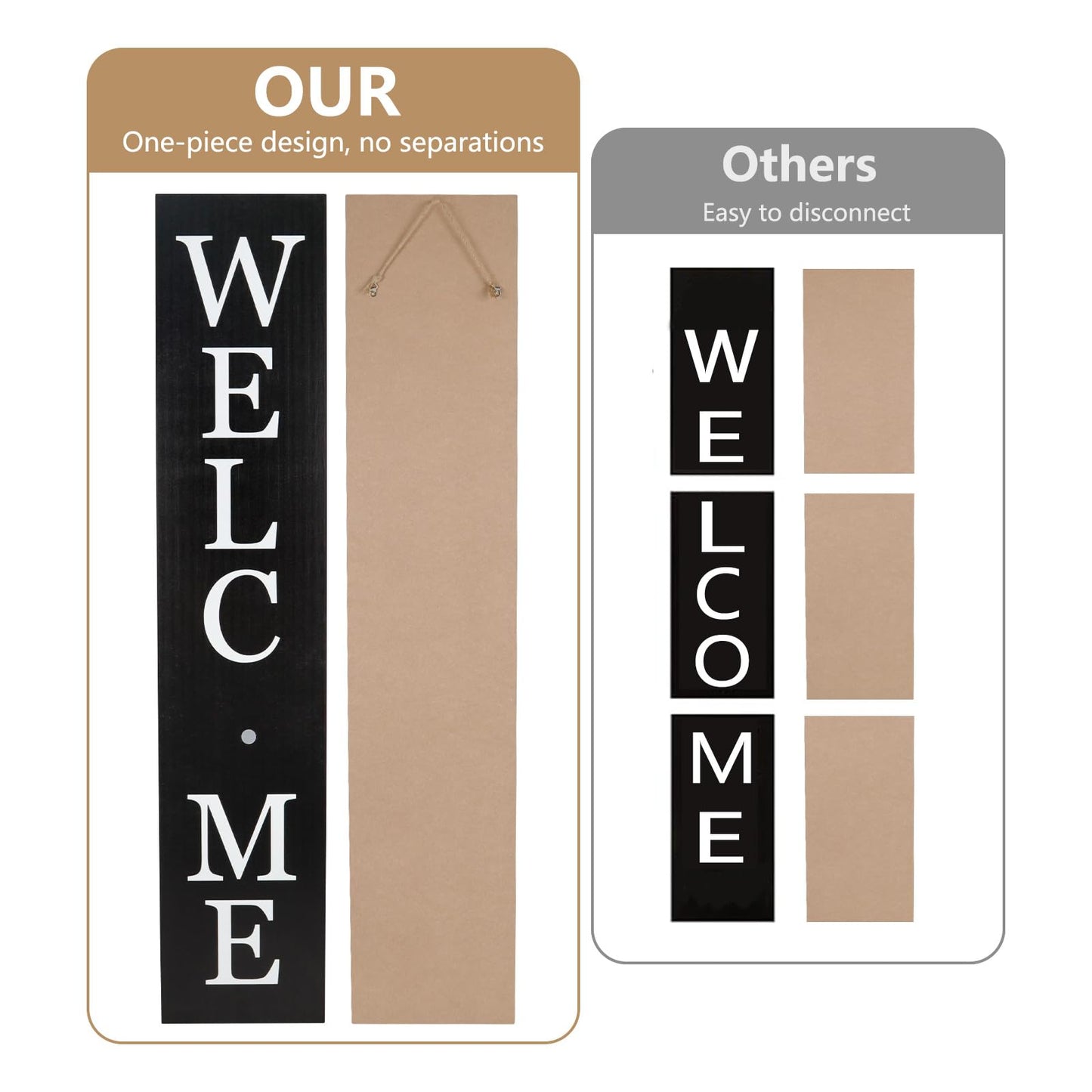 Interchangeable Welcome Sign for Front Porch- 45"X9" Large Standing/Hanging Wooden Sign with 12 PCS Replaceable Icons for 4th of July Fall Halloween Porch Wall Yard Decorations (Black)