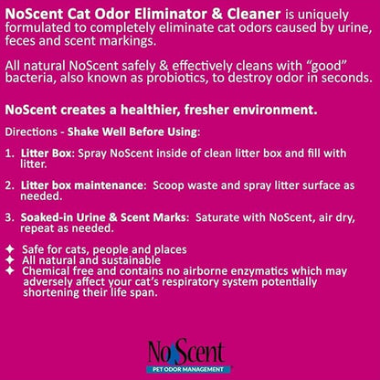 No Scent - Cat Litter Box Cleaner - 128 Fl Oz (3.8 L) - Odor & Stain Remover with Probiotic Formula - Freshener for Furniture, Fabric, Hard Surfaces & Car
