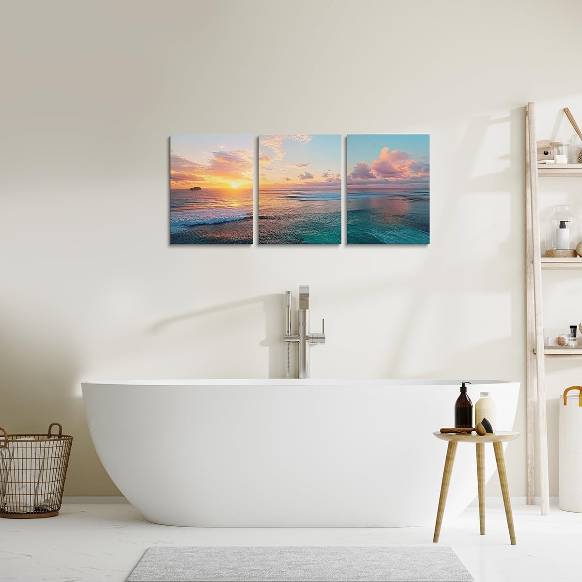 jejeloiu Ocean Canvas Wall Art for Living Room Bedroom 12"x16"x3pcs Beach Coastal Picture Wall Decor for Bathroom Nature Scene Sunset Office Decorations Artwork Posters Hawaiian Summer Beach Painting