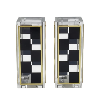 Black and White Checkered Salt and Pepper Shakers Set - Luxurious Lucite Acrylic Square Design - Modern 2.4" x 3.5" Refillable Dispensers - Elegant Kitchen Decor, Dining Table Unique Housewarming Gift