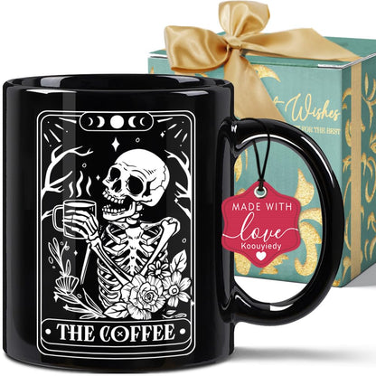 Koouyiedy The Coffee Funny Skeleton Tarot Mug Gifts for Women Men - Novelty Cute Skull Gift for Coffee Lover - Goth Spooky Witch Witchy Birthday Christmas Gifts for Dad Mom Husband Wife Best Friend